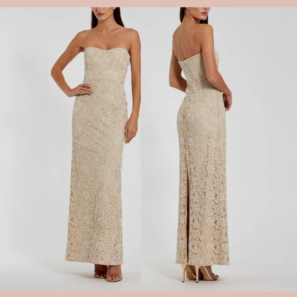 NWT MAC DUGGAL [ 4 ] 24067 Strapless Beaded Lace Fitted Column Gown‎ Beige J1734 - Picture 2 of 16